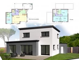 Construction maison contemporaine Finistère : exemple 2 de plan toit plat avec étage - Contructeur Finistère Kermor Habitat