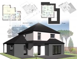 Construction maison contemporaine Finistère : exemple 5 de plan toit plat avec étage - Contructeur Finistère Kermor Habitat