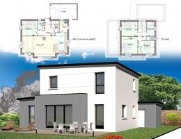 Construction maison contemporaine Finistère : exemple 7 de plan toit plat avec étage - Contructeur Finistère Kermor Habitat