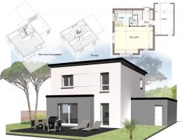 Construction maison contemporaine Finistère : exemple 1 de plan toit plat avec étage - Contructeur Finistère Kermor Habitat
