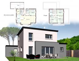 Construction maison contemporaine Finistère : exemple 2 de plan toit plat avec étage - Contructeur Finistère Kermor Habitat