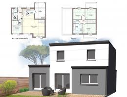 Construction maison contemporaine Finistère : exemple 6 de plan toit plat avec étage - Contructeur Finistère Kermor Habitat